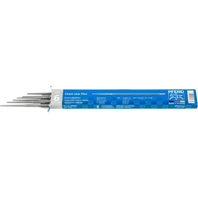 PFERD 3-16 round chain saw file set with spiral cut for precise manual sharpening.