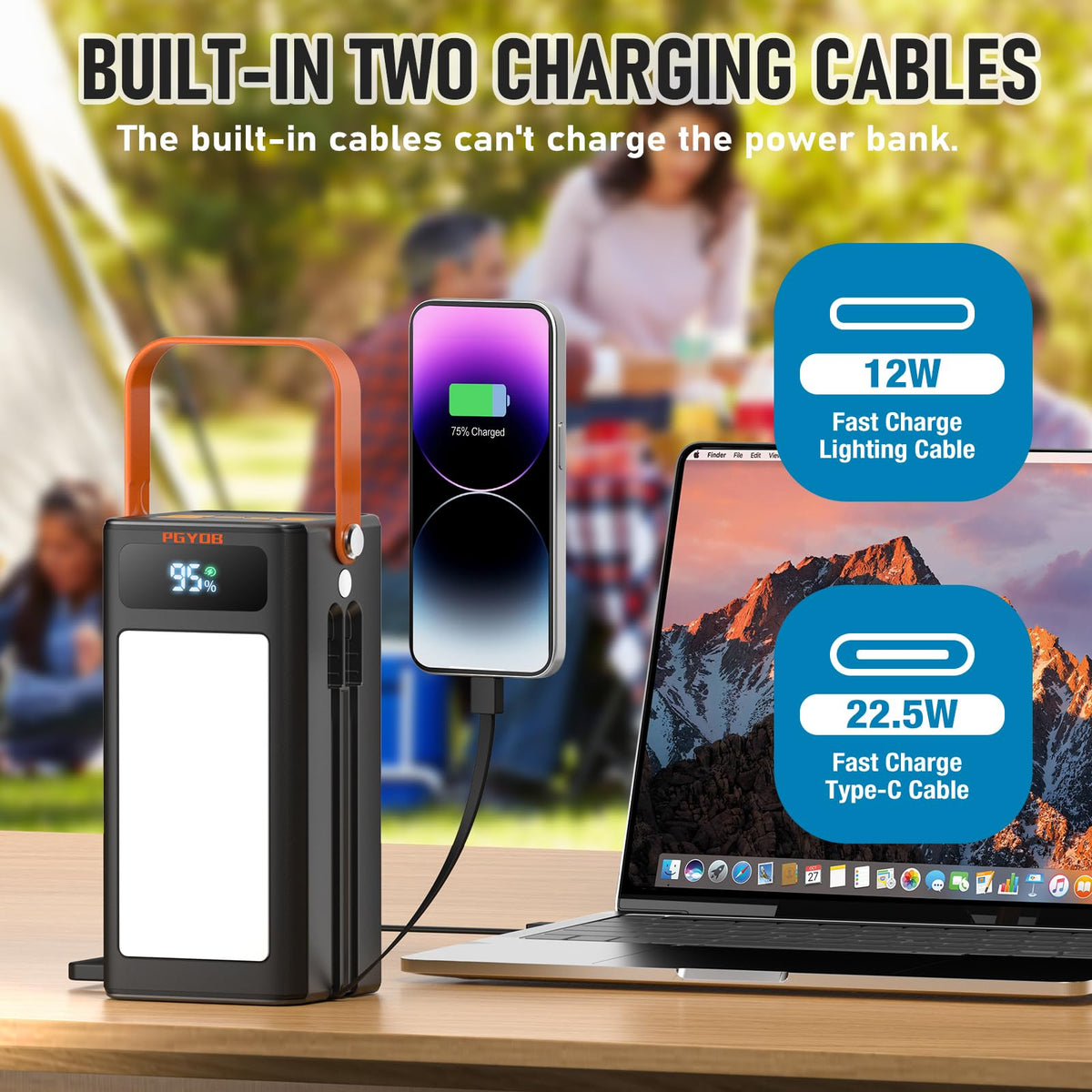 PGYOB power bank with multiple USB outputs for simultaneous device charging