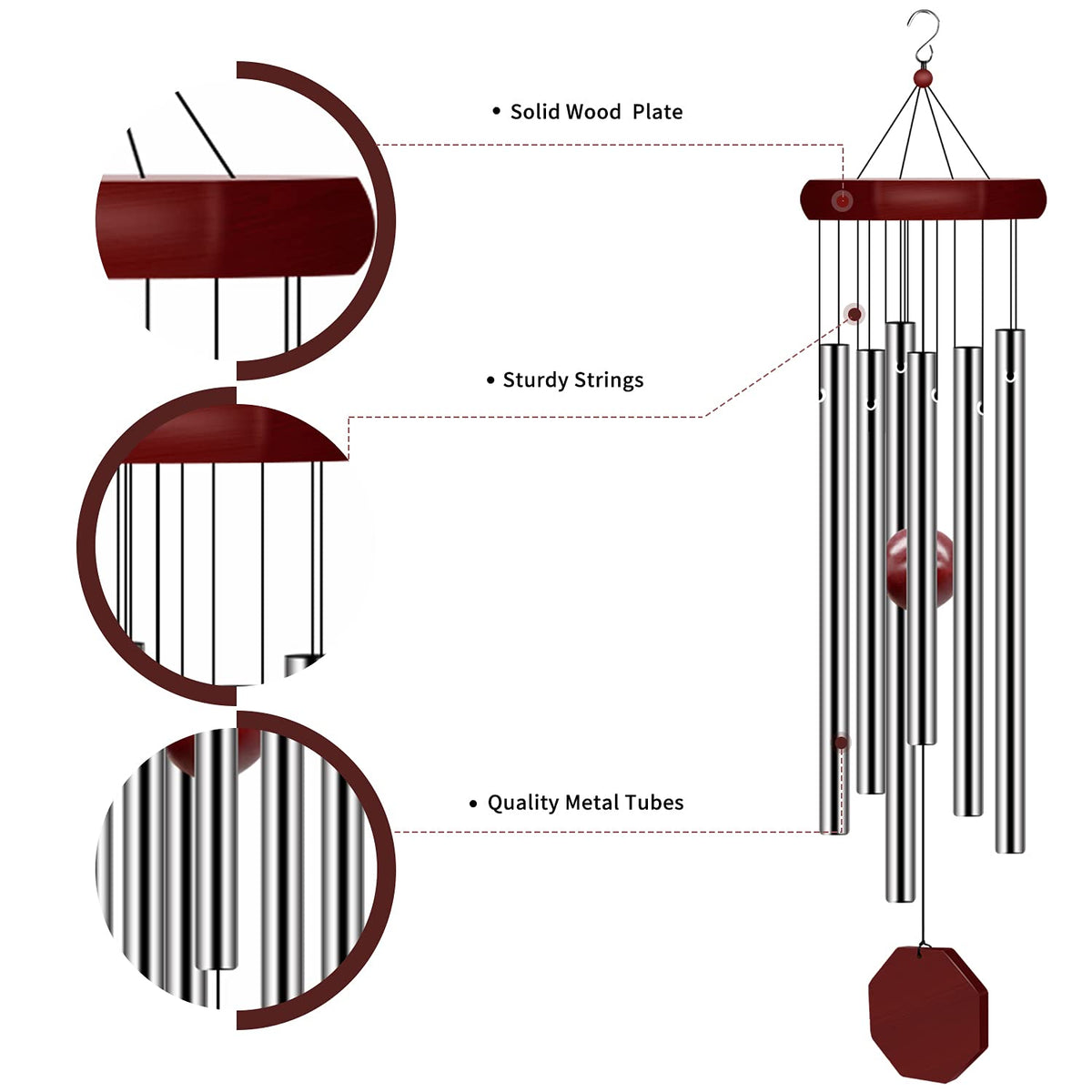 Pgzsy wind chimes with durable nylon rope for all-weather display.