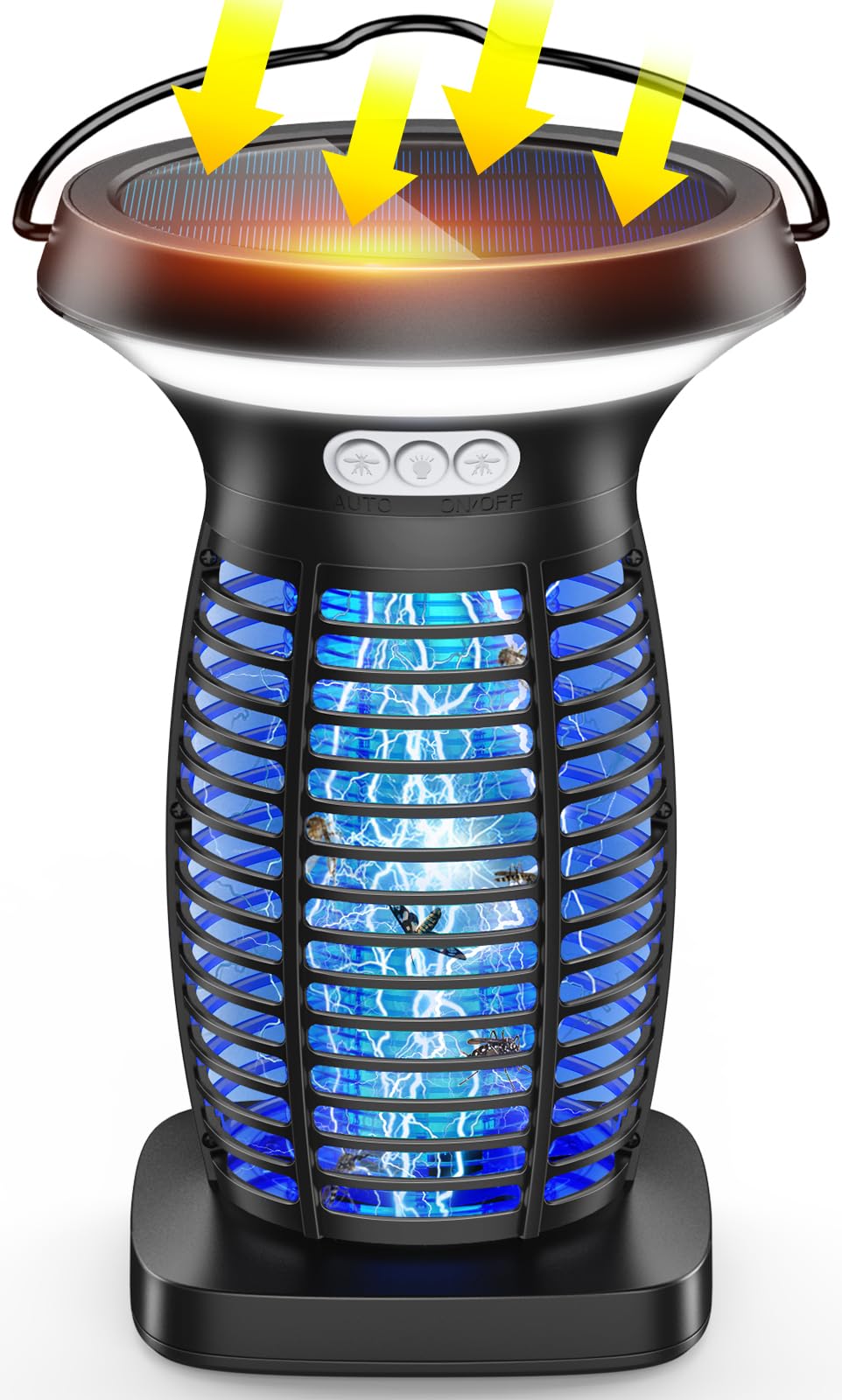 PhatroyYee solar bug zapper outdoors showing wide attraction radius for patio evenings