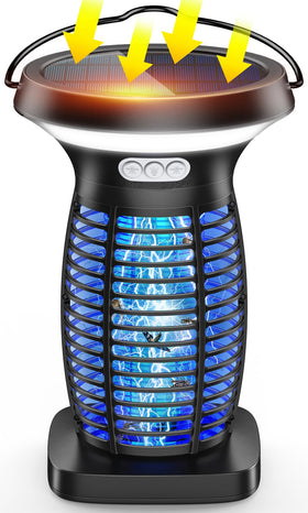 PhatroyYee solar bug zapper outdoors showing wide attraction radius for patio evenings