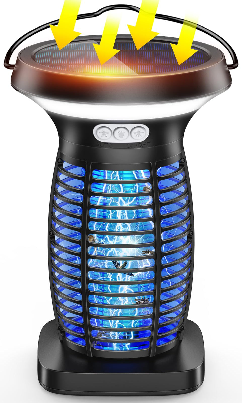 PhatroyYee solar bug zapper outdoors showing wide attraction radius for patio evenings