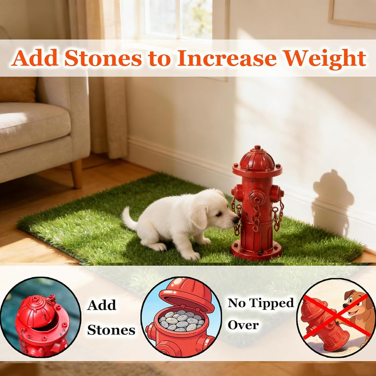 Phaxth outdoor fire hydrant dog-pee post used as decor and training cue.