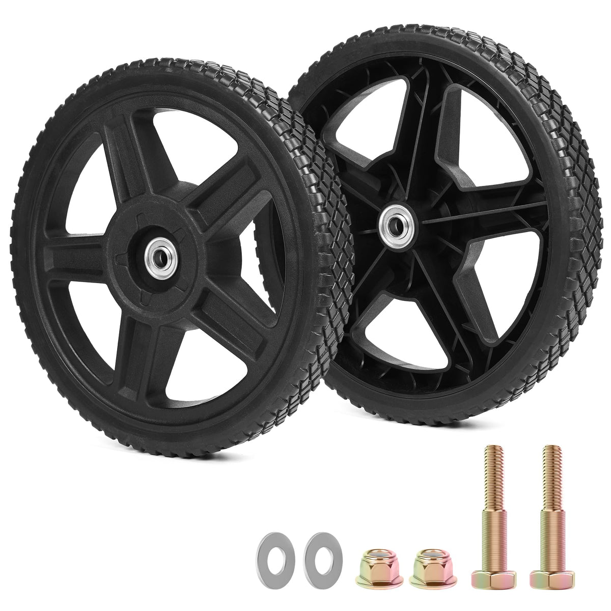 Phepetroll 12 inch lawn mower wheels kit for universal compatibility and smooth mowing.