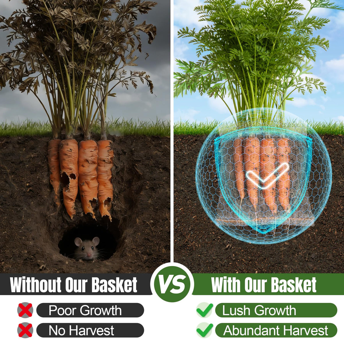 Phepetroll Root Guard Basket 2-3gal deters burrowing animals in beds.