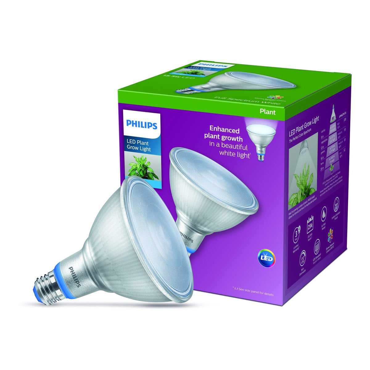 Philips LED PAR38 50-degree beam delivers balanced lighting for thriving plants.