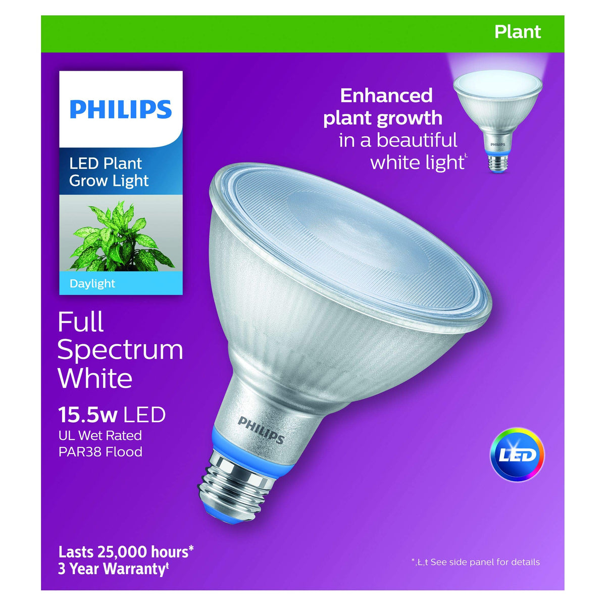 Philips LED PAR38 emits low heat, protecting seedlings and leaves.