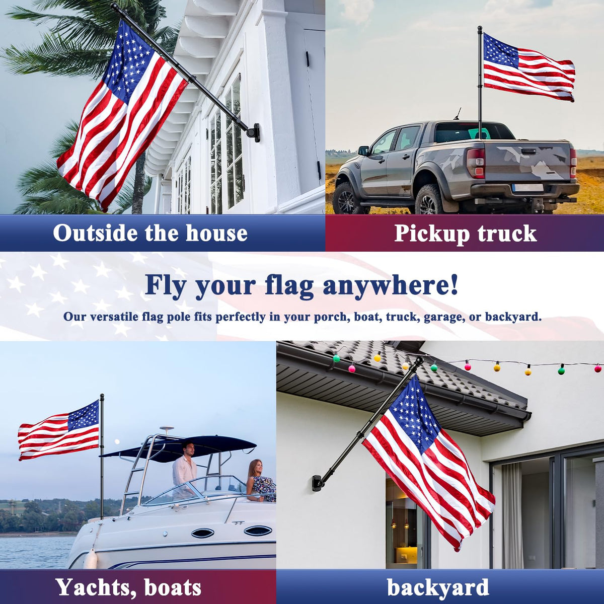 PHITRIC flag pole works indoors or outdoors for 2x3 to 4x6 flags.