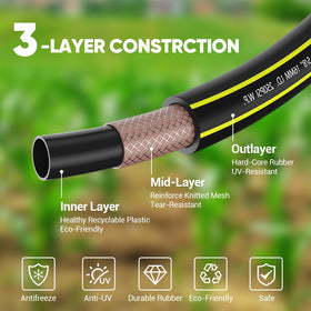 PHLEX PRO 3-layer design with outer rubber resists tearing and weather