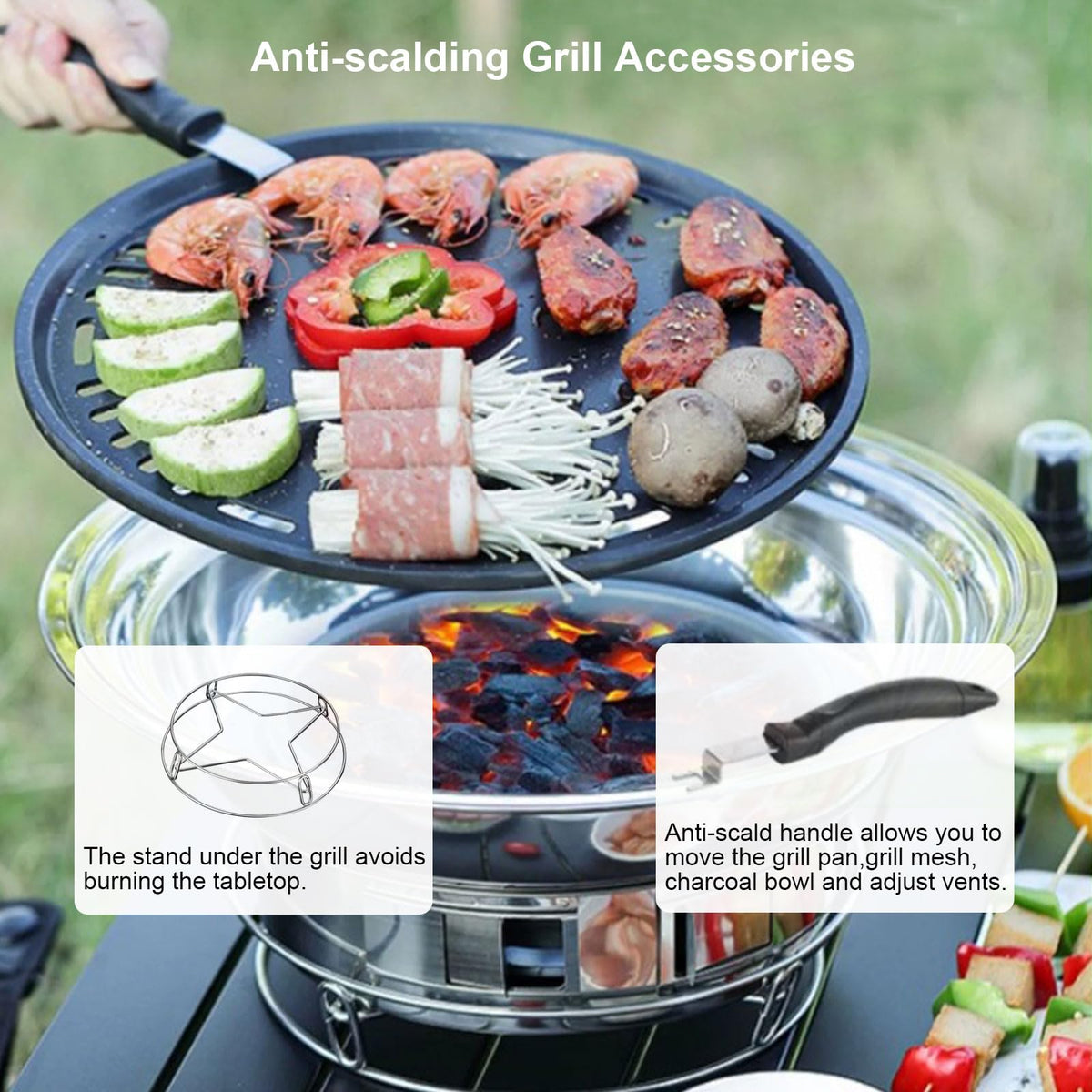 PHOJEWI grill sturdy stand supports stable grilling on any surface