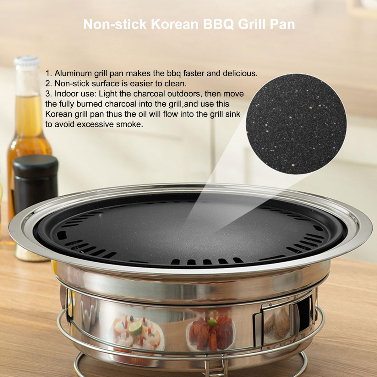 PHOJEWI Korean BBQ grill top view highlighting tabletop setup for cooking