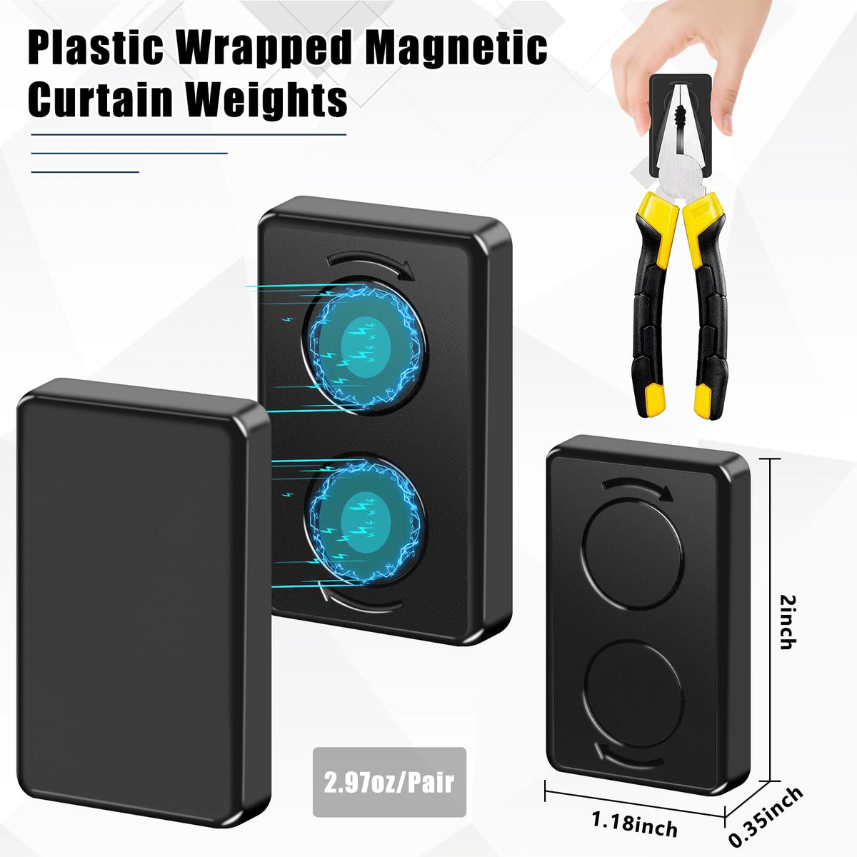 Phoncoo drapery weights close-up shows magnetic adhesion for secure hold.