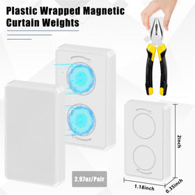 Phoncoo outdoor curtain weights top angle demonstrating quick magnet pairing