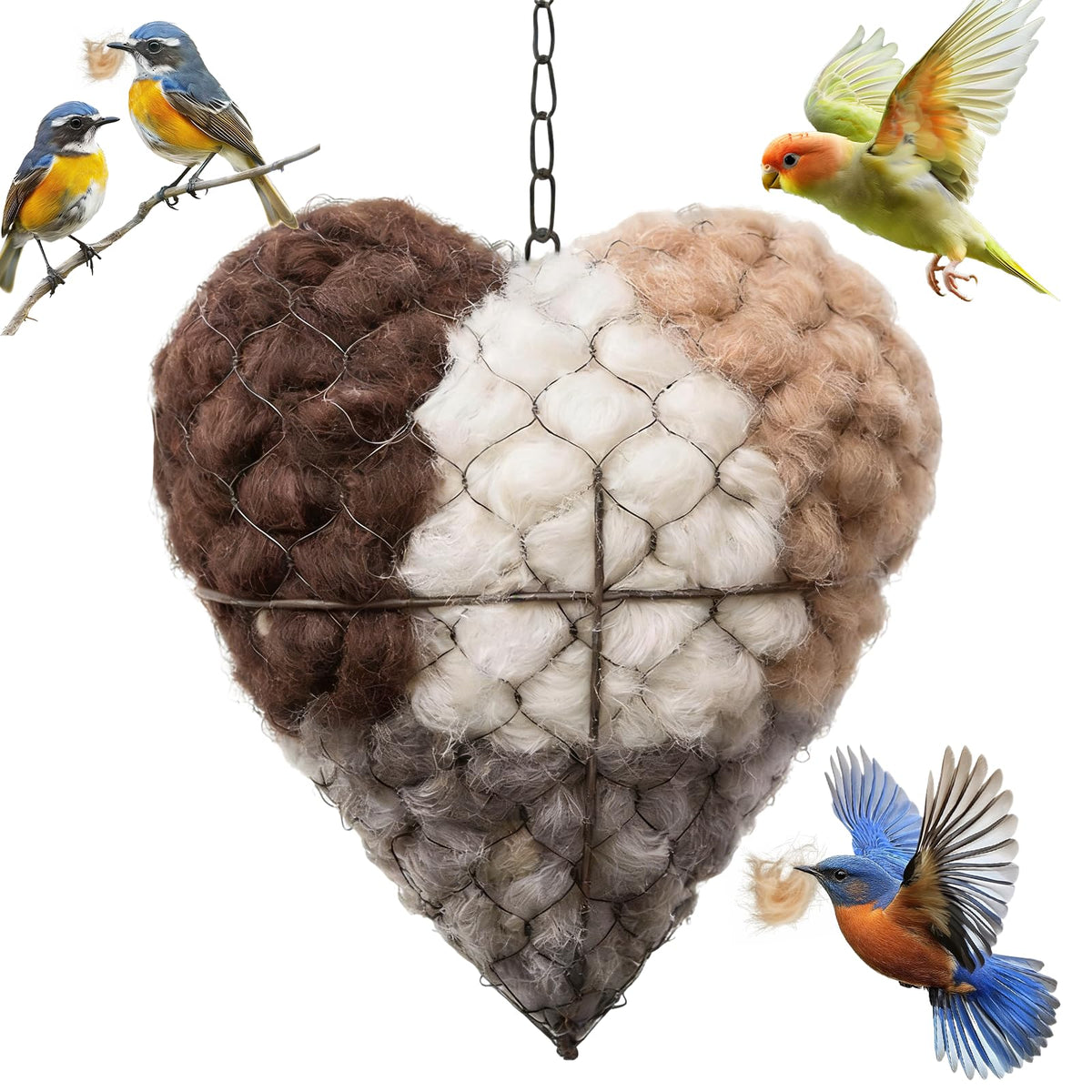 PHONORY handmade fiber bird nesting heart—refillable sanctuary for hummingbirds.
