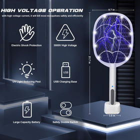 Phosooy 3-Pack electric fly swatter auto mode with blue LEDs attracts mosquitoes.