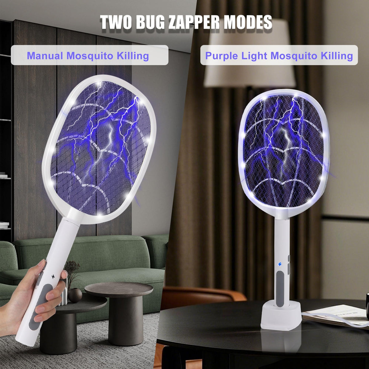 Phosooy 3-Pack electric fly swatter blue light edges attract night insects.