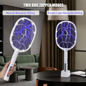 Phosooy 3-Pack electric fly swatter blue light edges attract night insects.