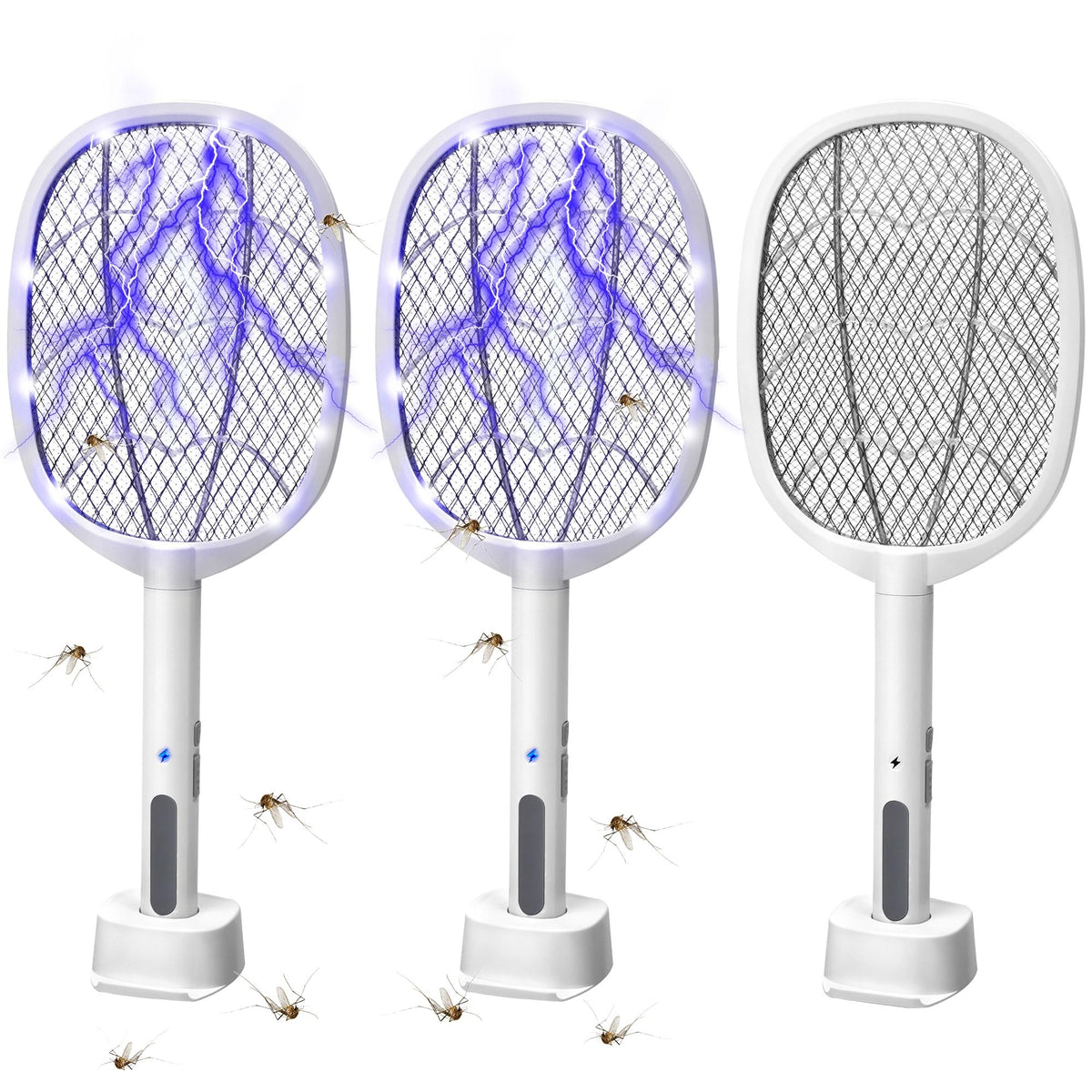 Phosooy 3-Pack electric fly swatter handheld mode for fast insect elimination.