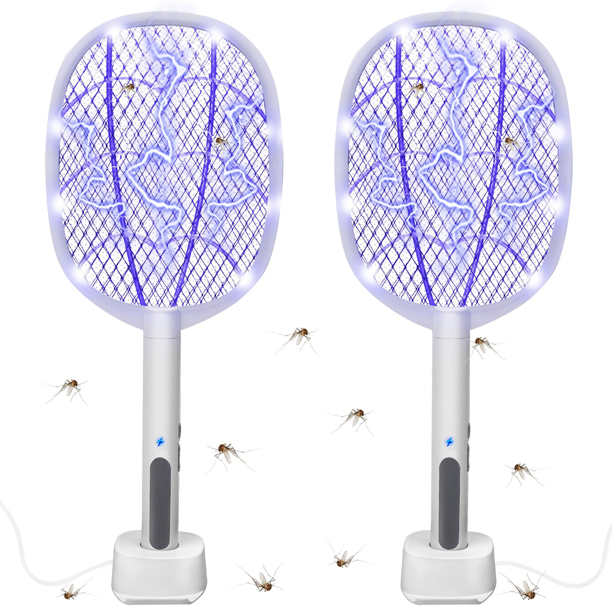 Phosooy electric fly swatter front view, compact design for quick indoor or outdoor bug control.