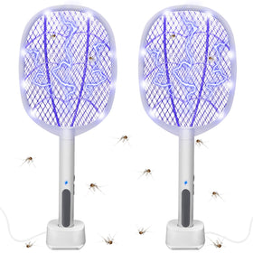 Phosooy electric fly swatter front view, compact design for quick indoor or outdoor bug control.