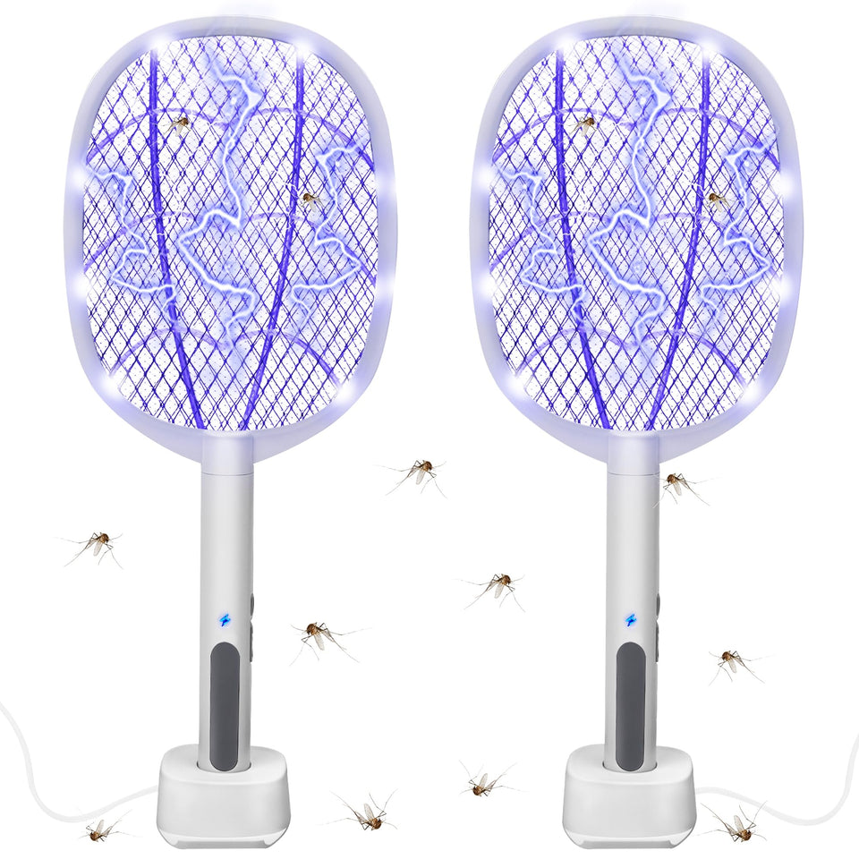 Phosooy electric fly swatter front view, compact design for quick indoor or outdoor bug control.