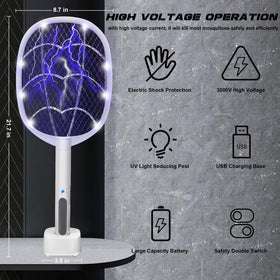 Phosooy electric fly swatter side view highlights slim profile for easy handling.