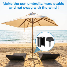 Photect stabilizes the umbrella base to reduce wobble in breezy conditions.