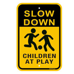 PHTTULE slow-down sign front view for children at play improves driver awareness