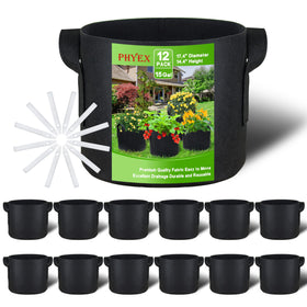 PHYEX 12-pack grow bags ready for vegetables, promoting healthy aeration.