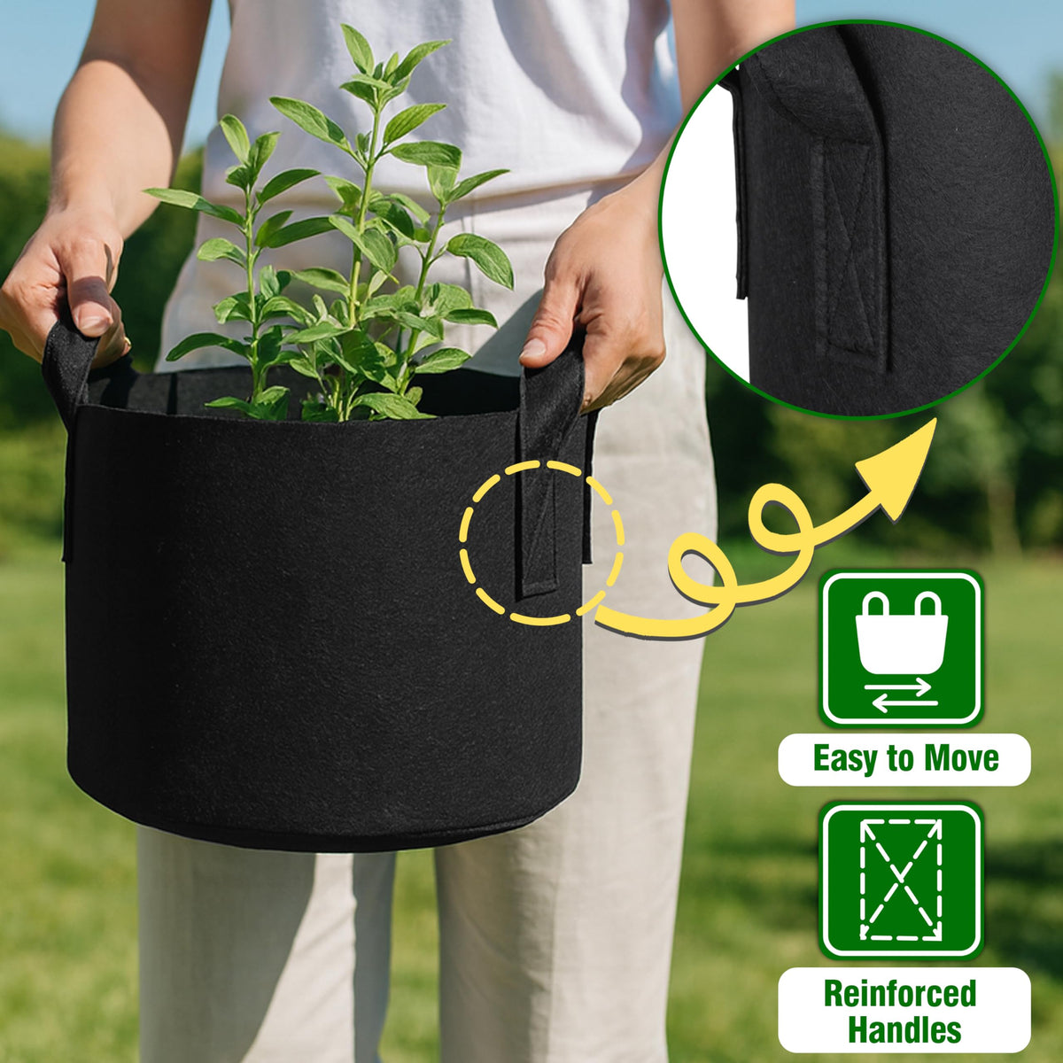PHYEX lightweight portable grow bags simplify rearranging and seasonal storage.