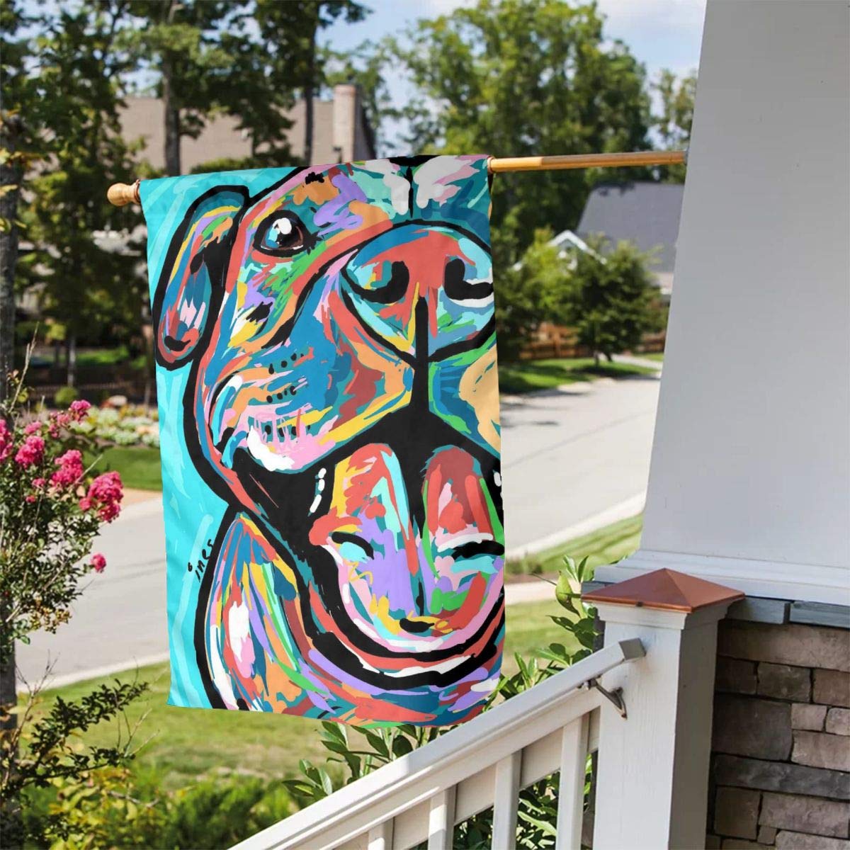 PhyShen colorful pitbull painting flag indoor display bright art decor.