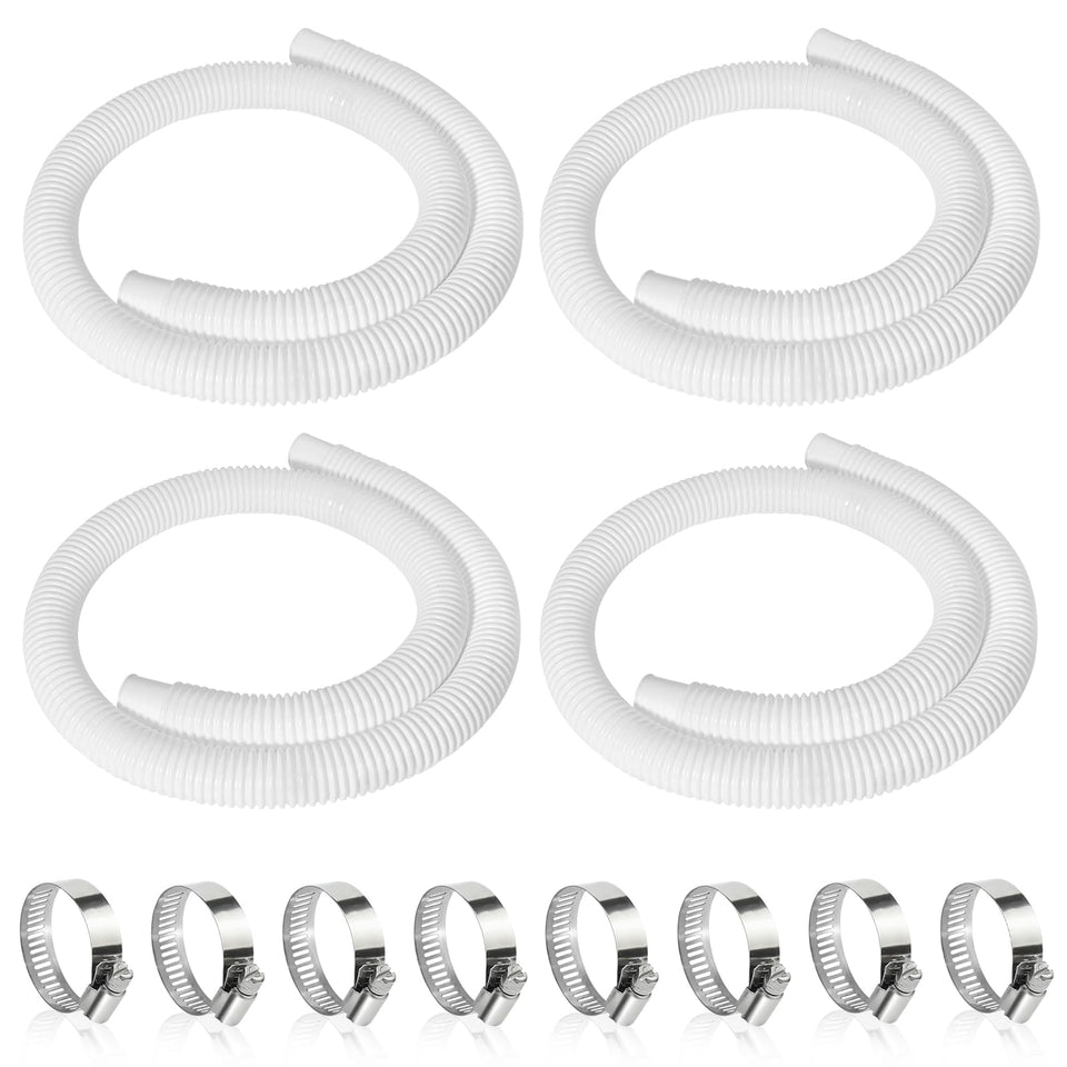 Picatu 4-pack pool hoses laid out for above-ground pool use, durable and ready.