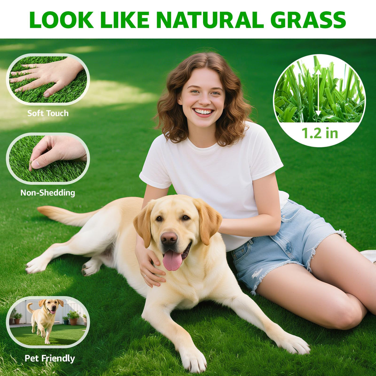 PICK FOR LIFE UV-resistant turf stays vibrant under sun and rain