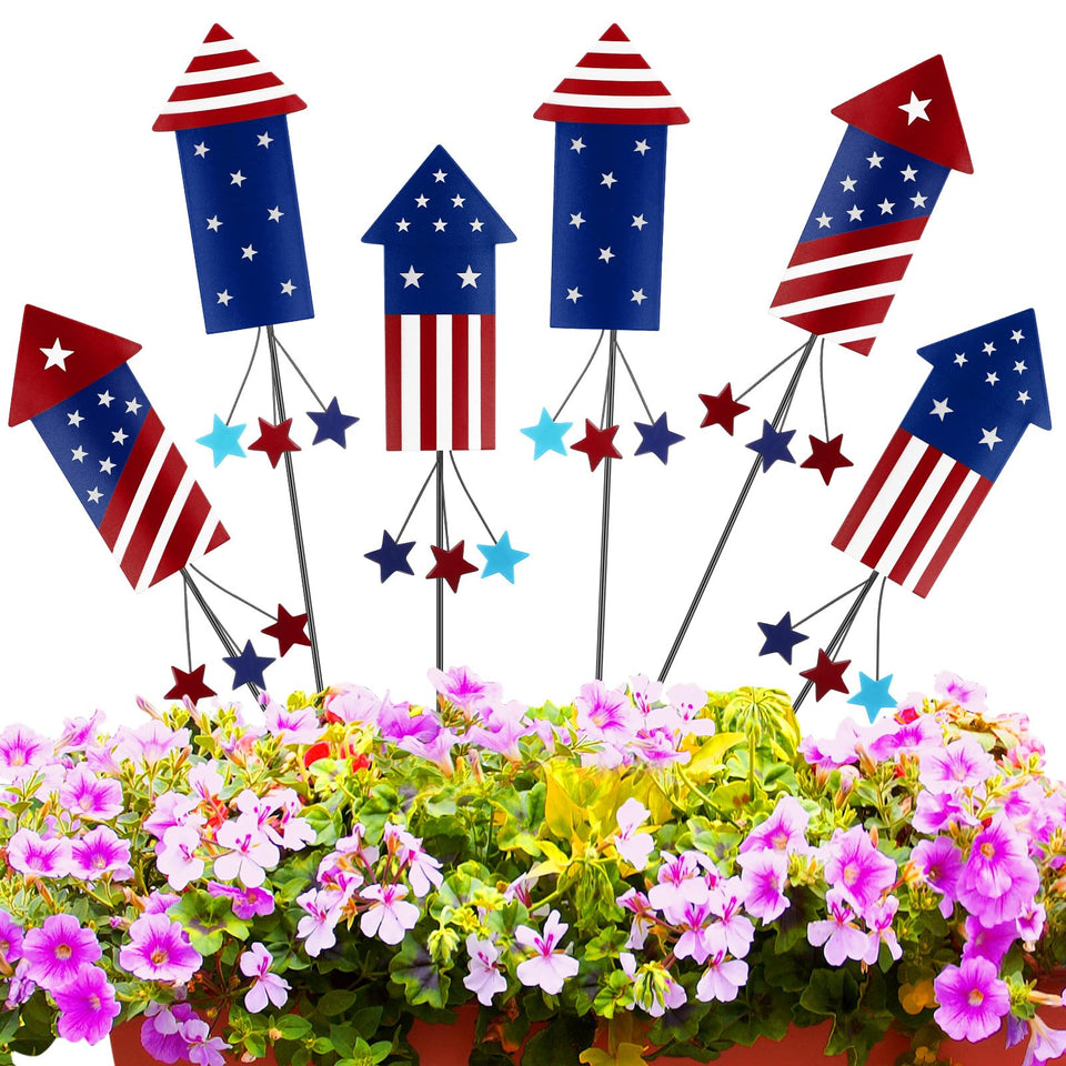 Pickmesh patriotic yard stake featuring 4th of July fireworks for outdoor display.