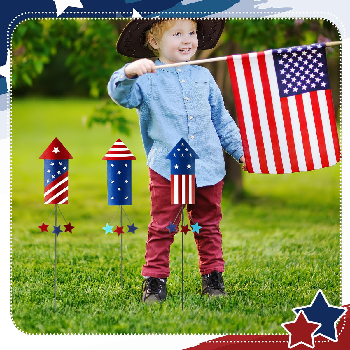 Pickmesh red white blue yard decor brightens any entryway.