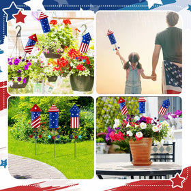 Pickmesh US flag rocket garden stake for lawn display.