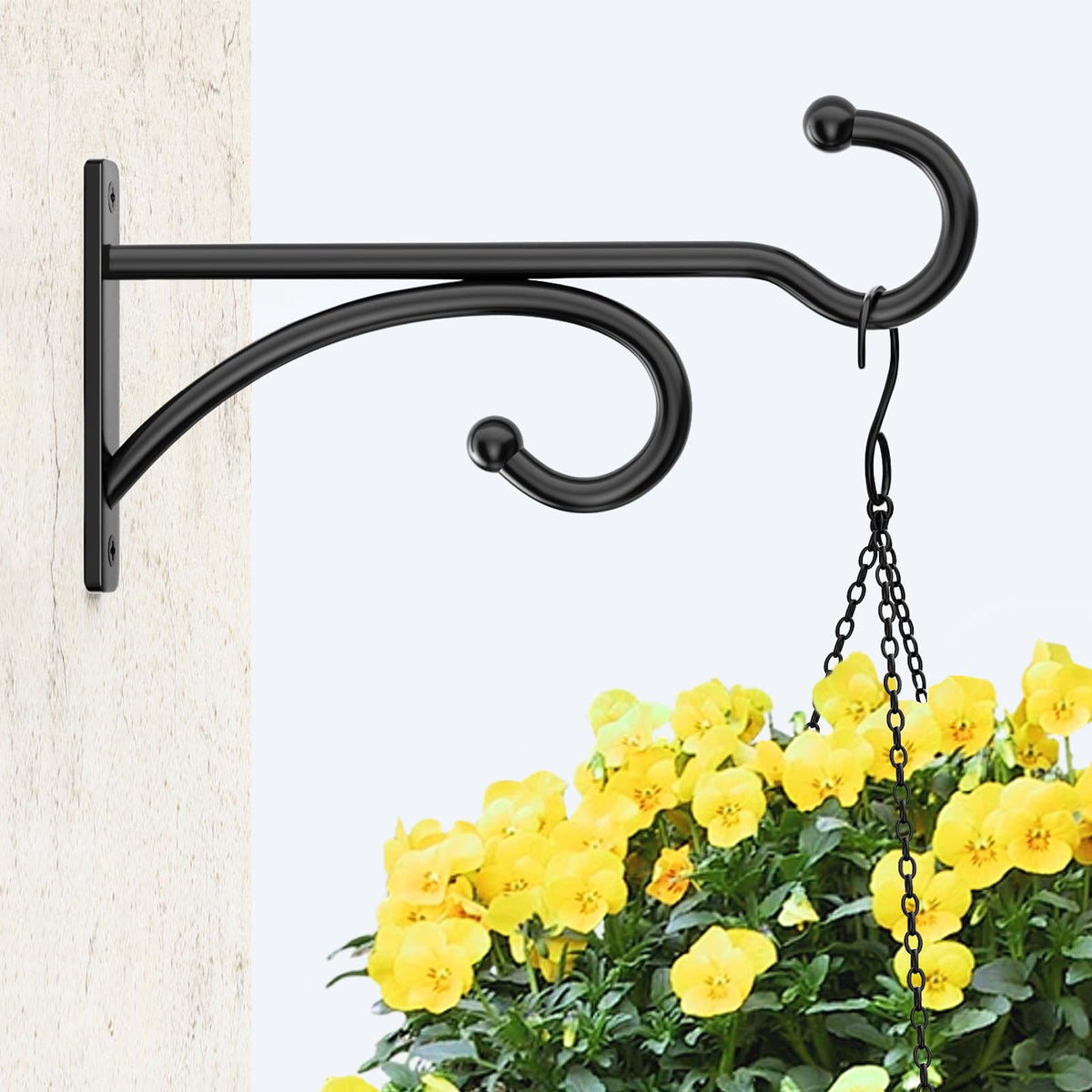 Pickpiff wall-mount basket hook keeps hanging baskets secure and stylish.