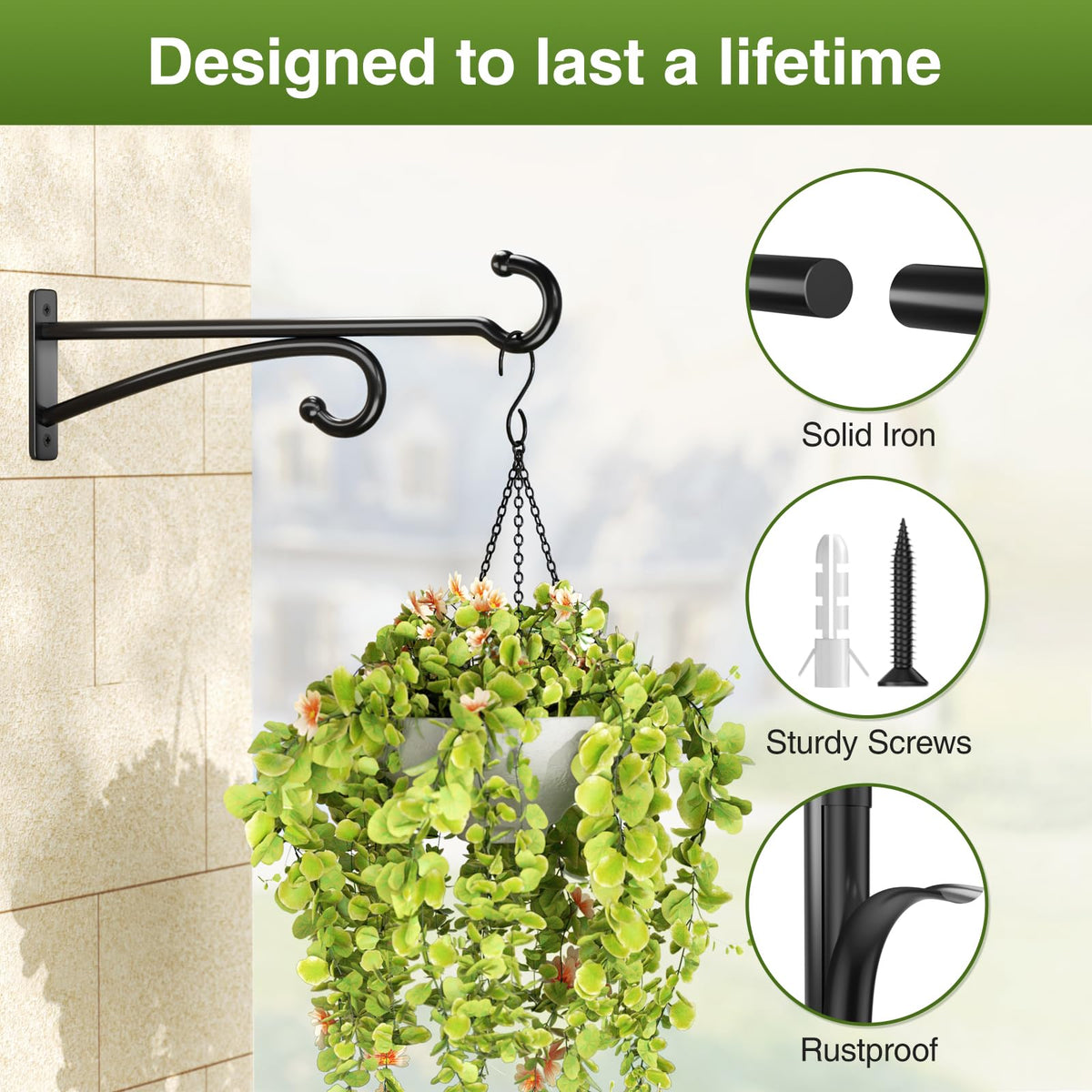 pickpiff wall mount hook for baskets and lanterns, weather-resistant