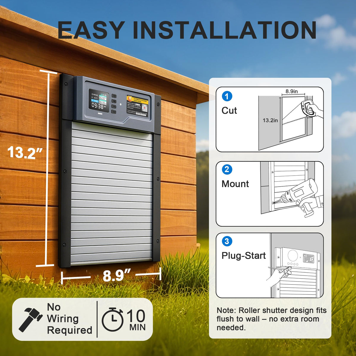 Pidemeo coop door 20k cycles demonstrates durable roll-up action.
