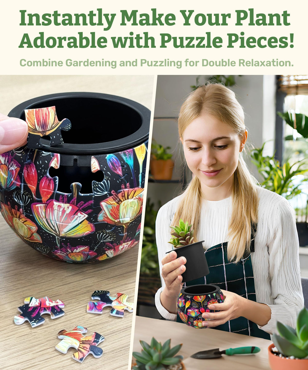 PieceRelax 3D Puzzle Planter vibrant poppies pattern for decor