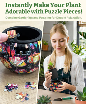 PieceRelax 3D Puzzle Planter vibrant poppies pattern for decor