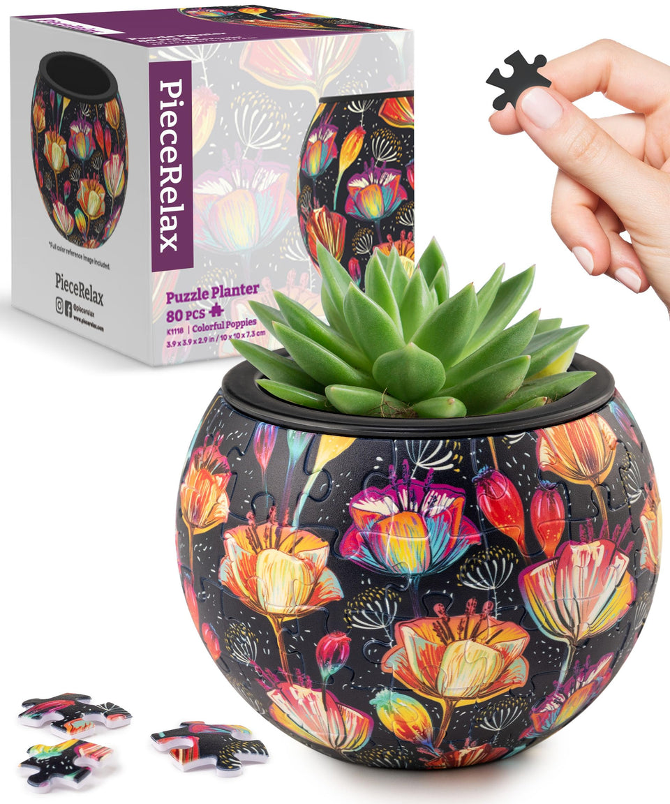 PieceRelax 3D Puzzle Planter front view with interlocks and color