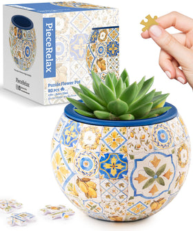 PieceRelax 3D puzzle planter front view shows retro tile pattern for a bold indoor accent.