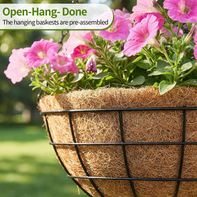PIKAMAO 14-inch diameter 6-3 inch depth hanging basket offers larger soil capacity.