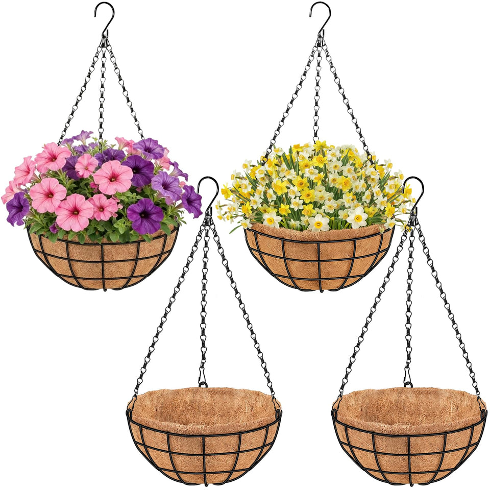 PIKAMAO 14-inch hanging basket with coconut liner for easy outdoor displays.