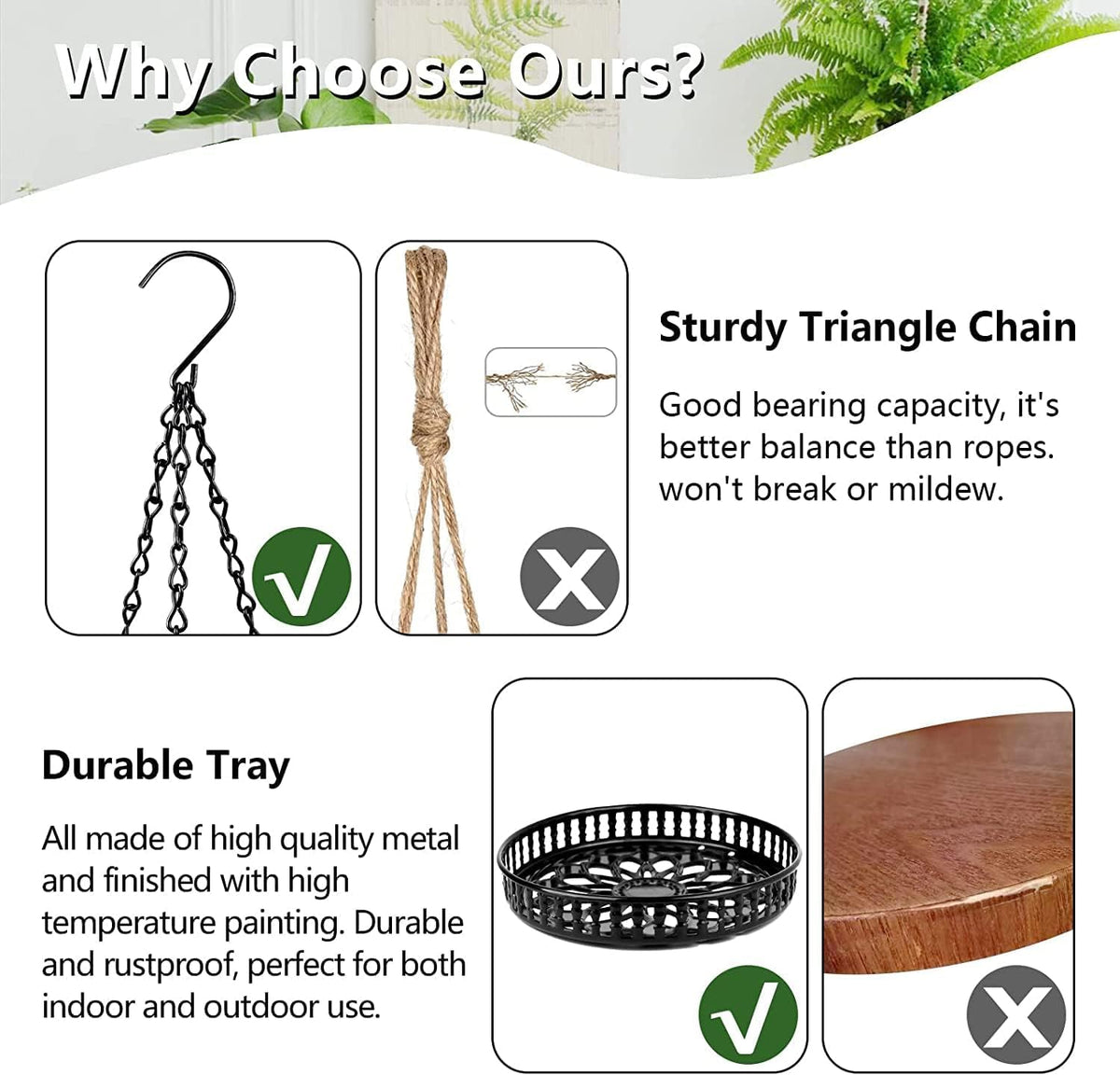 PIKAMAO hanging hooks and chains enable quick, secure installation.