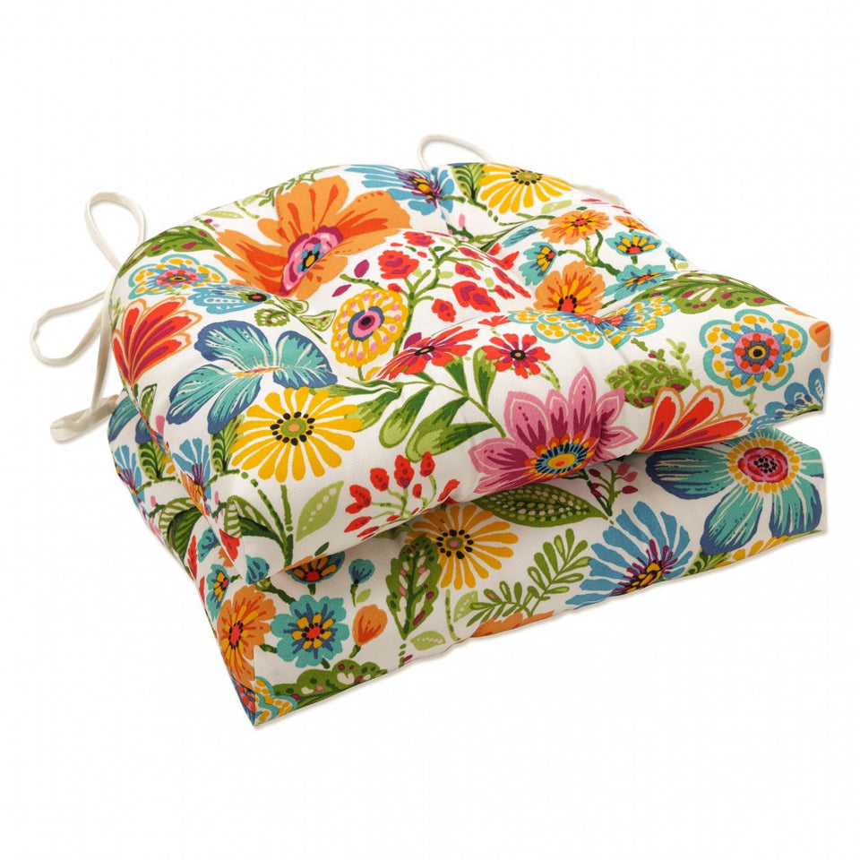 Pillow Perfect bright floral chair pad blue purple 2pc for durable outdoor patio use