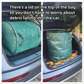 Pilntons in-use bags clearing leaves, grass clippings, and branches.