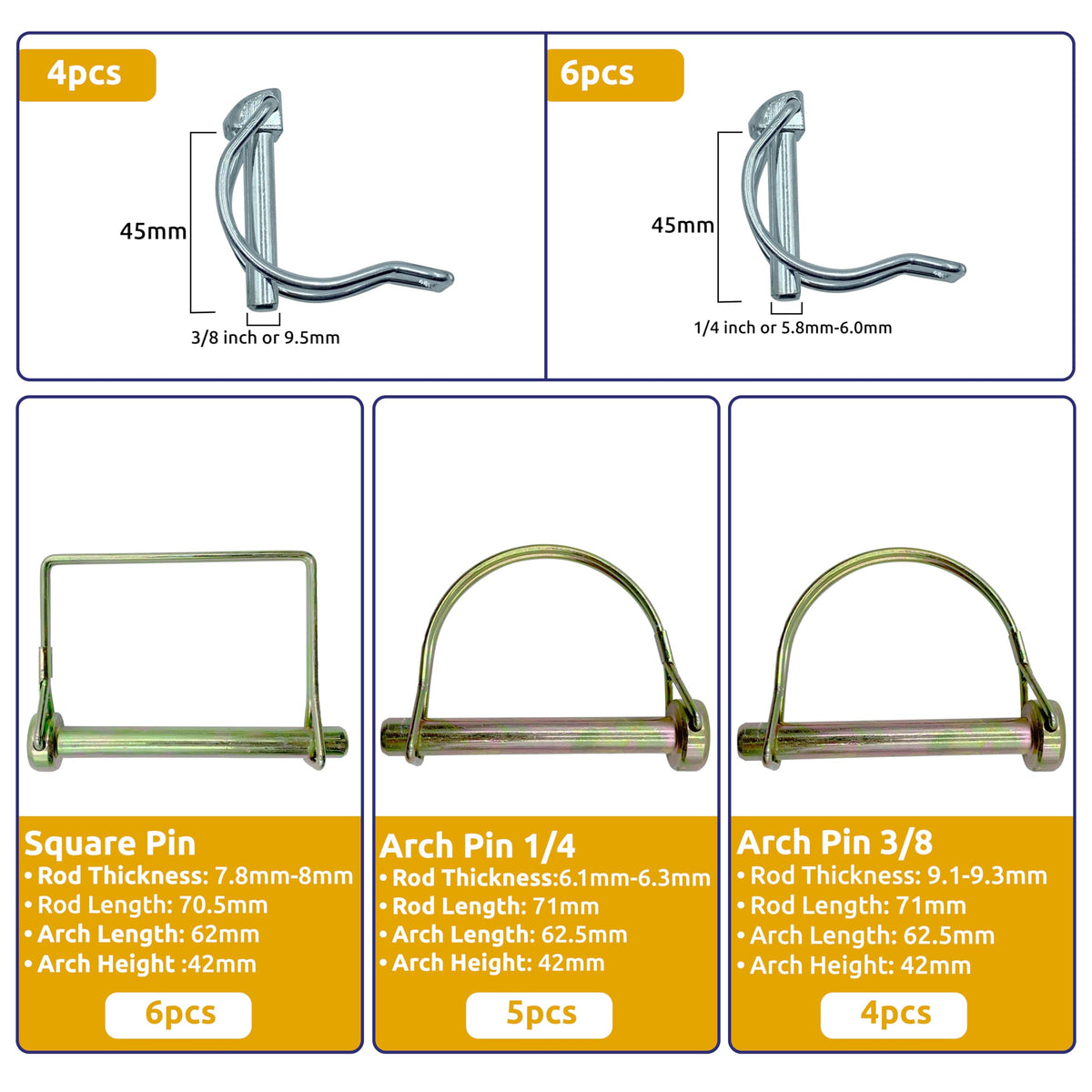 PINAILER cotter pin collection for farm tools and equipment.