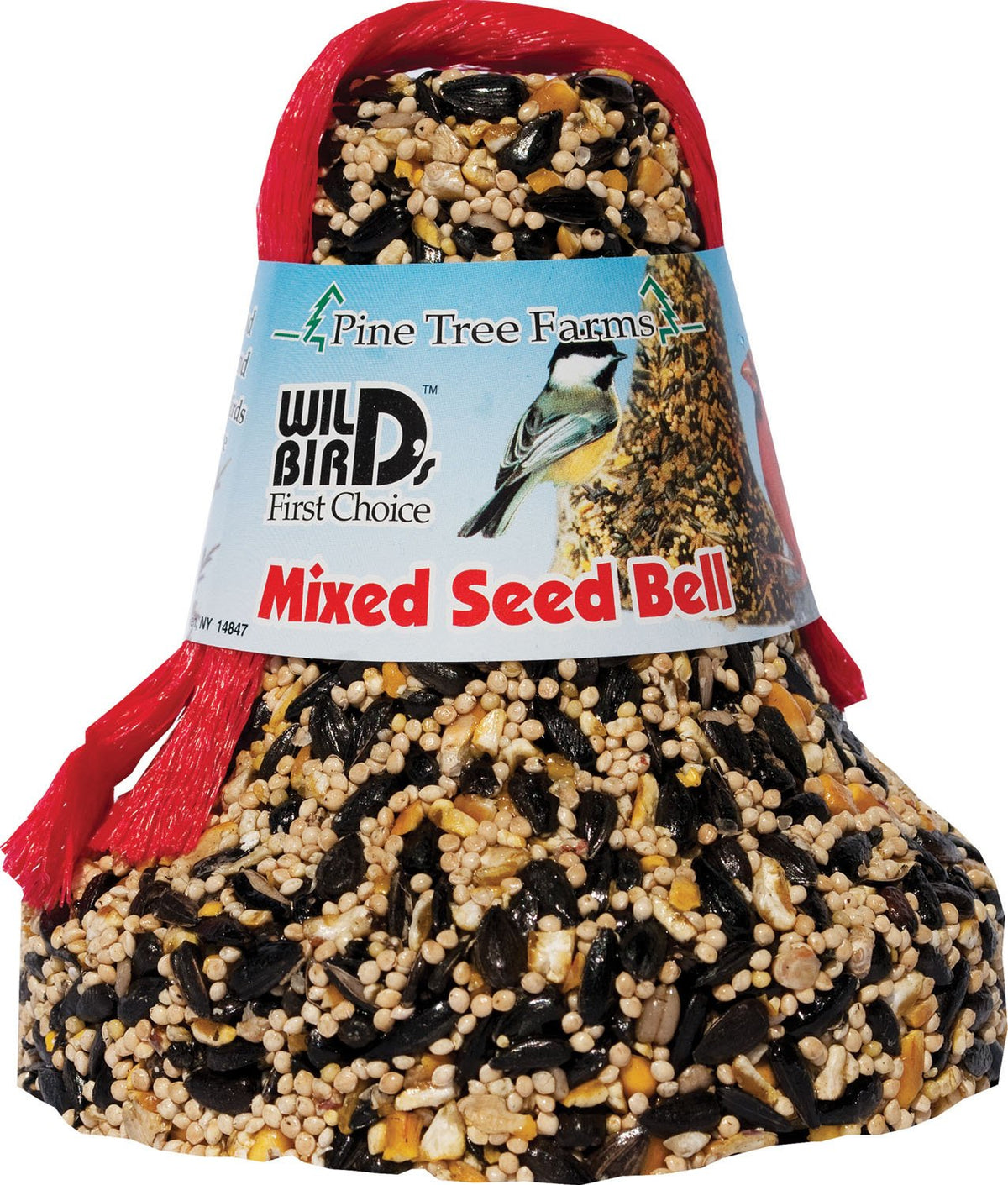 Pine Tree Farms 1320 mixed seed bell with net attracts birds and protects feed